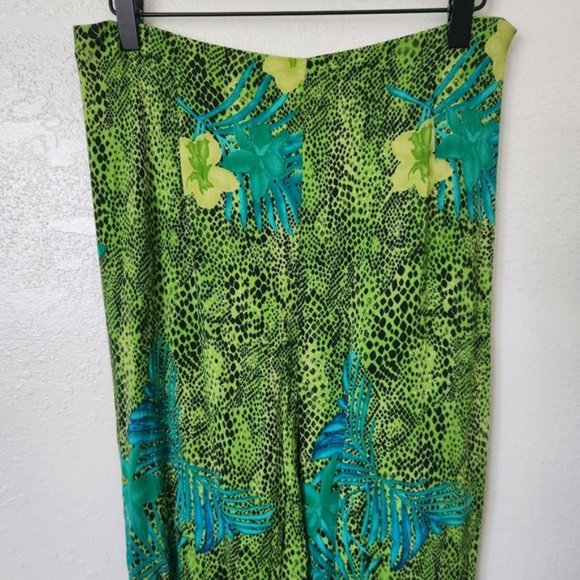 Vintage Hand Made Pants Small Green Blue Tropical Palm Tree Print - Picture 3 of 7